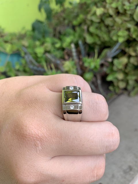 Cincin Pria Perak Casual Modern Minimalis Kantoran Olive Green Peridot