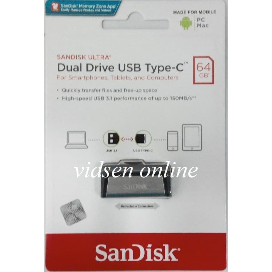 SanDisk Flashdisk OTG Type C 64gb USB 3.1 Up to 150MBps