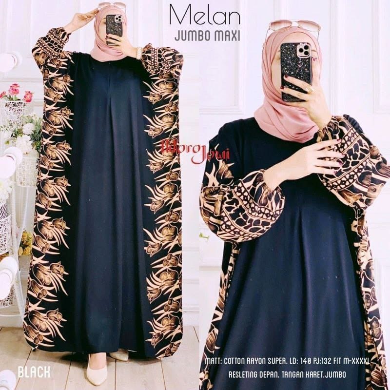 Melan Kaftan Wanita Size Jumbo Maxi LD 160 Motif Bunga Tulip Busui Resleting Lengan Panjang Rayon Tebal / Gamis Rayon Kaftan Jumbo