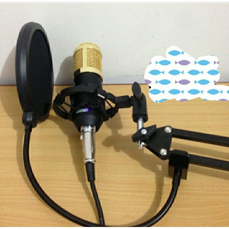 Full Paket Komplit Recording Microphone BM800 Stand Mic+Pop Filter