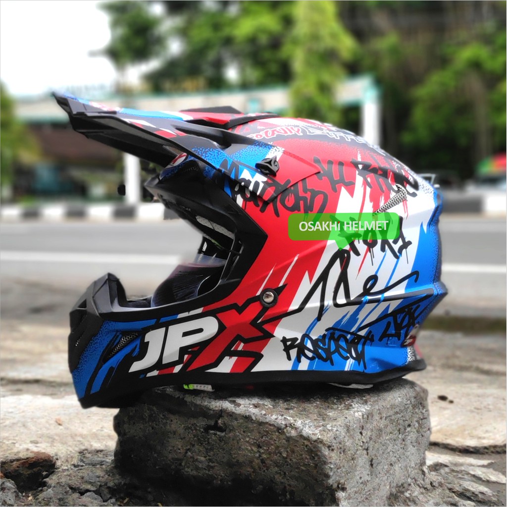 JPX X6 Black Doff TTD Helm Cross Fox 1 Motif Ori Motorcross