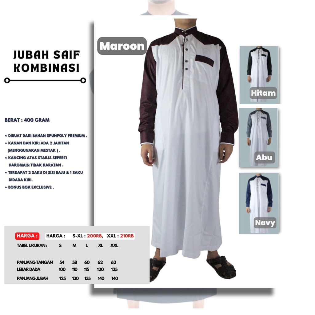 Jubah Pria Gamis Termurah Baju Muslim Saif Kombinasi