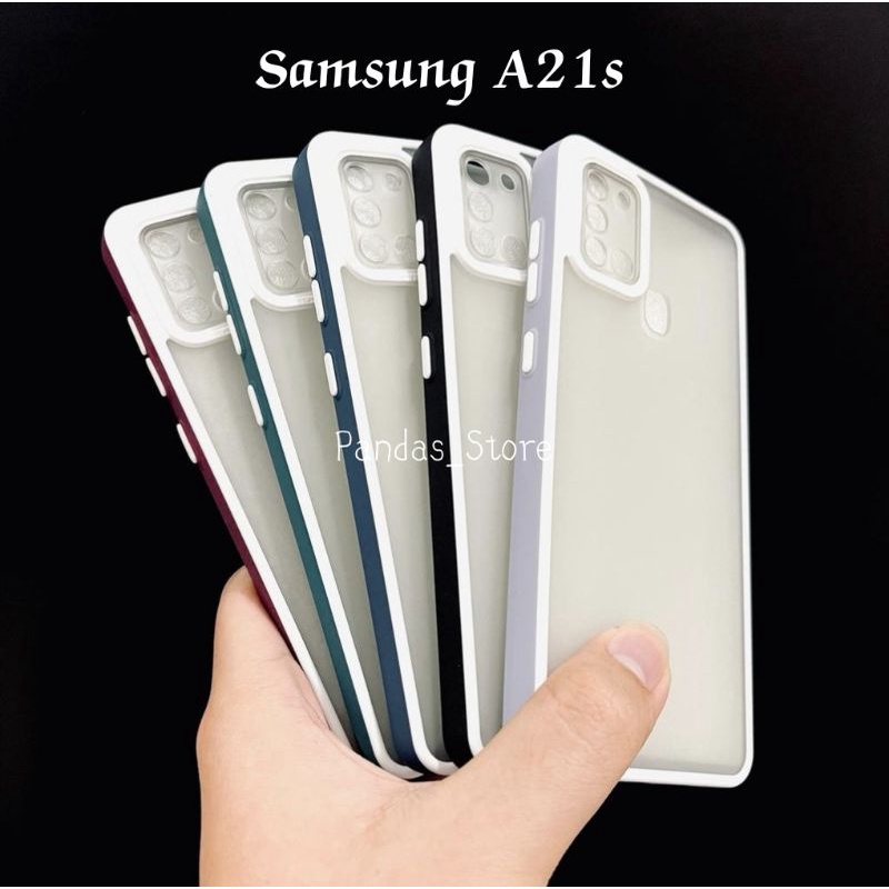 Pro Hybird Samsung A21s Softcase Halus dan Elegan / Pinggiran Garis Putih Keren (Pandas)