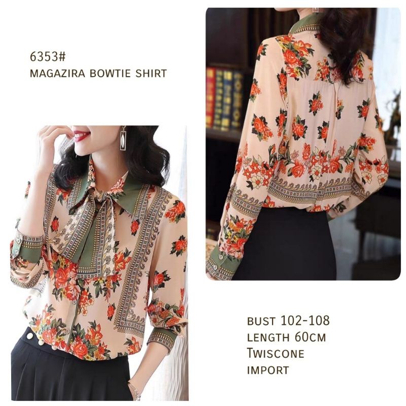 MDLV ~ 6353 Magazira Bowtie Shirt Blouse Korea Blouse Premium Blouse Terbaru Blouse cewek Kemeja Premium Fashion Import