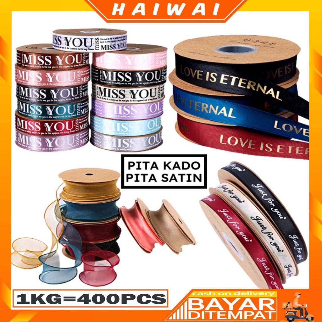 

HaiWai COD Pita Satin Motif I Miss You Pita Kado Buket Bunga dekorasi Flower Bouquet Ribbon Import Premium KB42 / KB44 / KB45 / KB46 / KB06