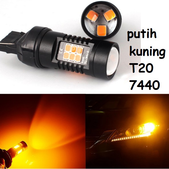 Lampu T20 27 smd led Mobil rem senja sein 7440 wy21w Putih Kuning sen