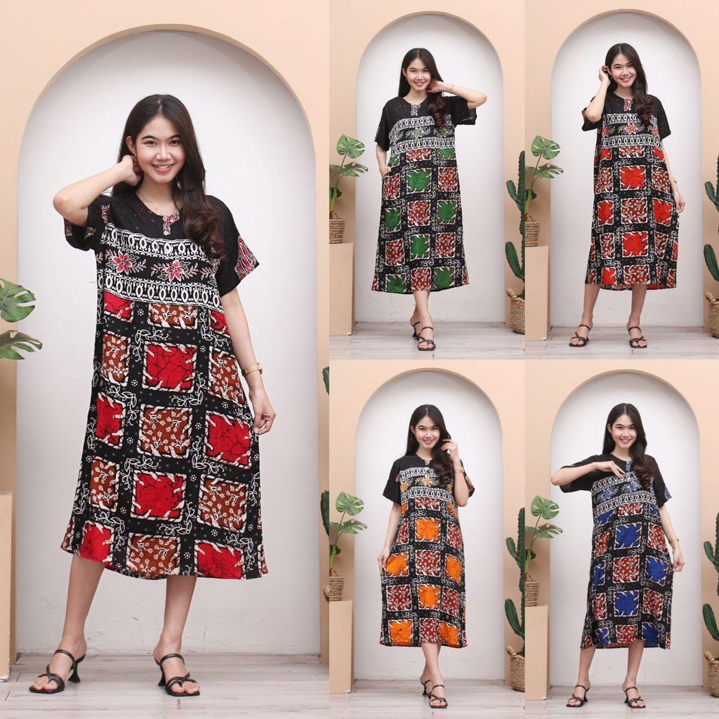 Daster Batik VALENTINA - Lengan Pendek - Motif Abstrak - Leher Kancing - Bumil - Busui