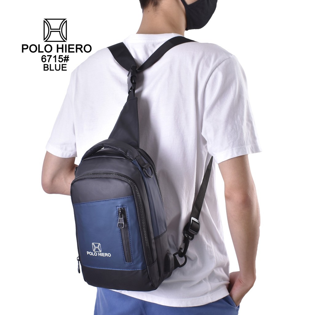 NEW Model Tas Selempang Polo Hiero 6715 Bisa Ransel,Selempang,Slingbag 3IN1 Free Kabel USB Extension