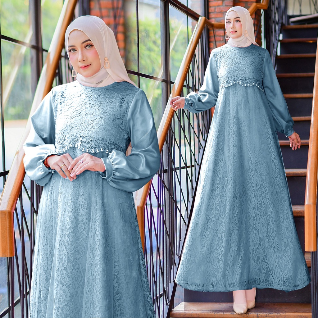 Quinza (Ready New Gamis Termurah Size S/M, L,XL,XXL) Gamis Pesta Brukat Tile/Maxi Dress Jumbo Kwalitas Premium/Fashion Gaun Bridesmaid/Seragam Kondangan