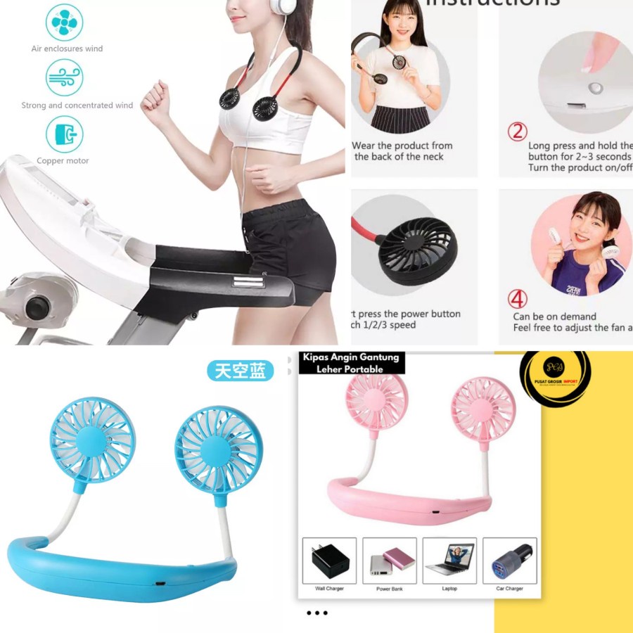 Kipas Angin Gantung Leher Portable Neck Fan Usb Charger