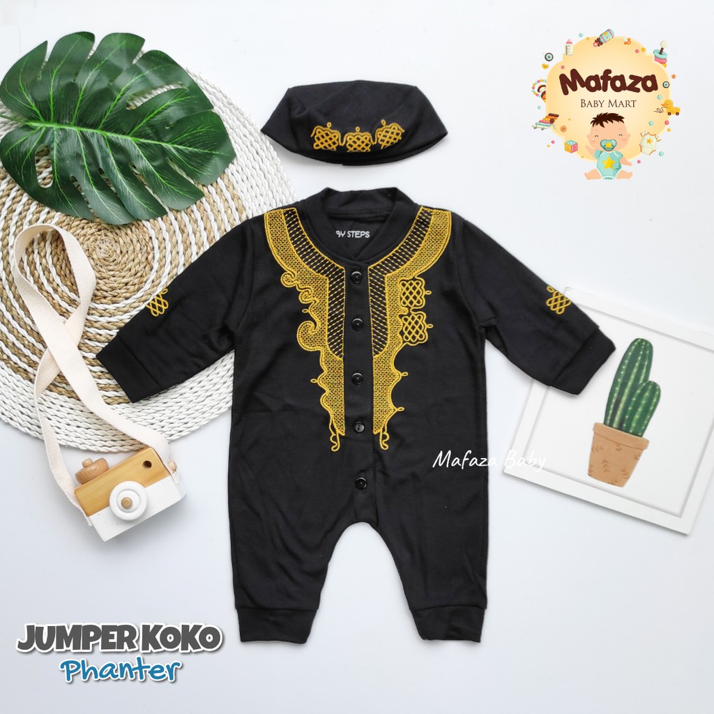 MAFAZABABY Set Jumper Romper Koko Bayi Baju Muslim Anak Bayi Laki-laki Newborn Koko Aqiqah(0-6bulan)-1