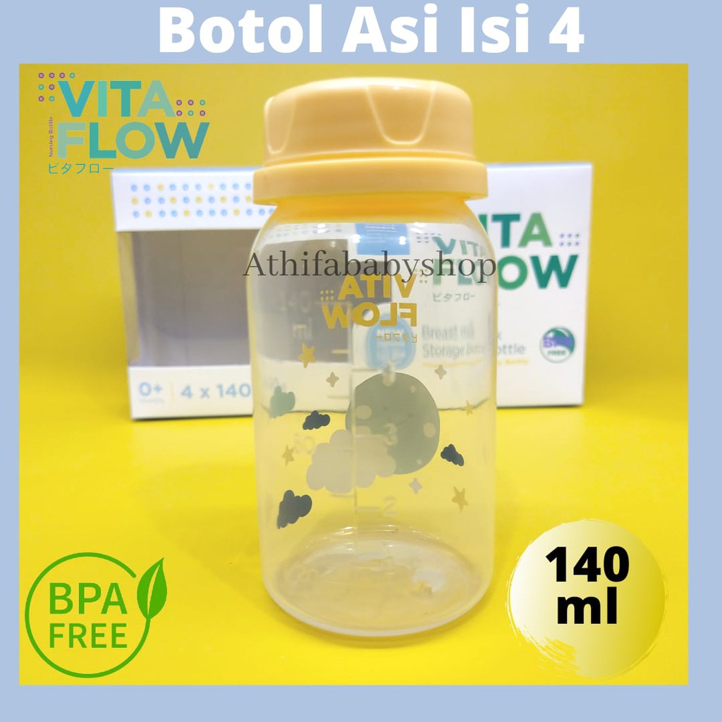 Botol ASI Alat Simpan ASIP PERAH Vitaflow 3 in1 PP 140ml 1 Paket isi 4 Pcs Newborn Package