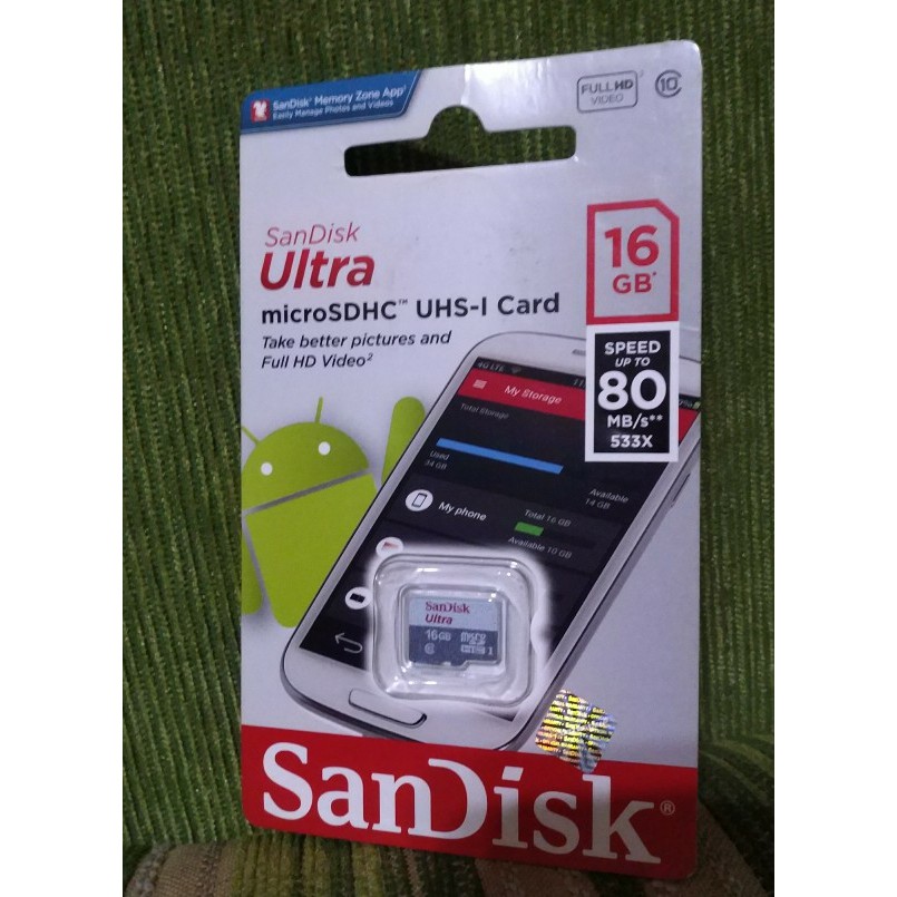 Memory Card Micro SD SANDISK 16GB Class 10 Speed 80 MBPS ULTRA SDHC