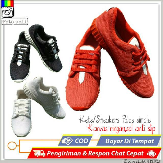 Sepatu kets wanita casual sneakers tali warna merah polos simple ringan anti slip - GTS2458