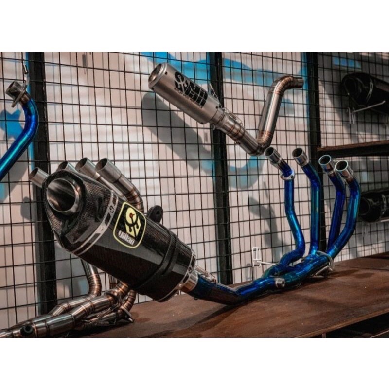 ( ORIGINAL ) KNALPOT VILLAN MV2 FULL CARBON HEADER BLUE ZX25R