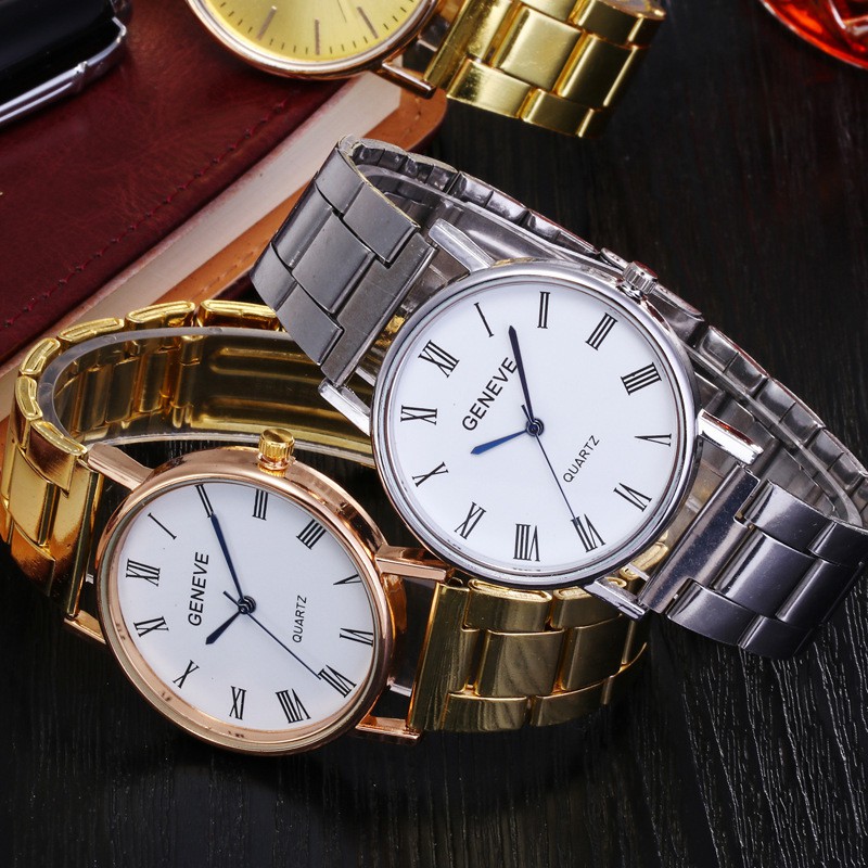 Jam Tangan Pria Dan Wanita Quartz Dial Bulat Romawi Stainless Steel Import