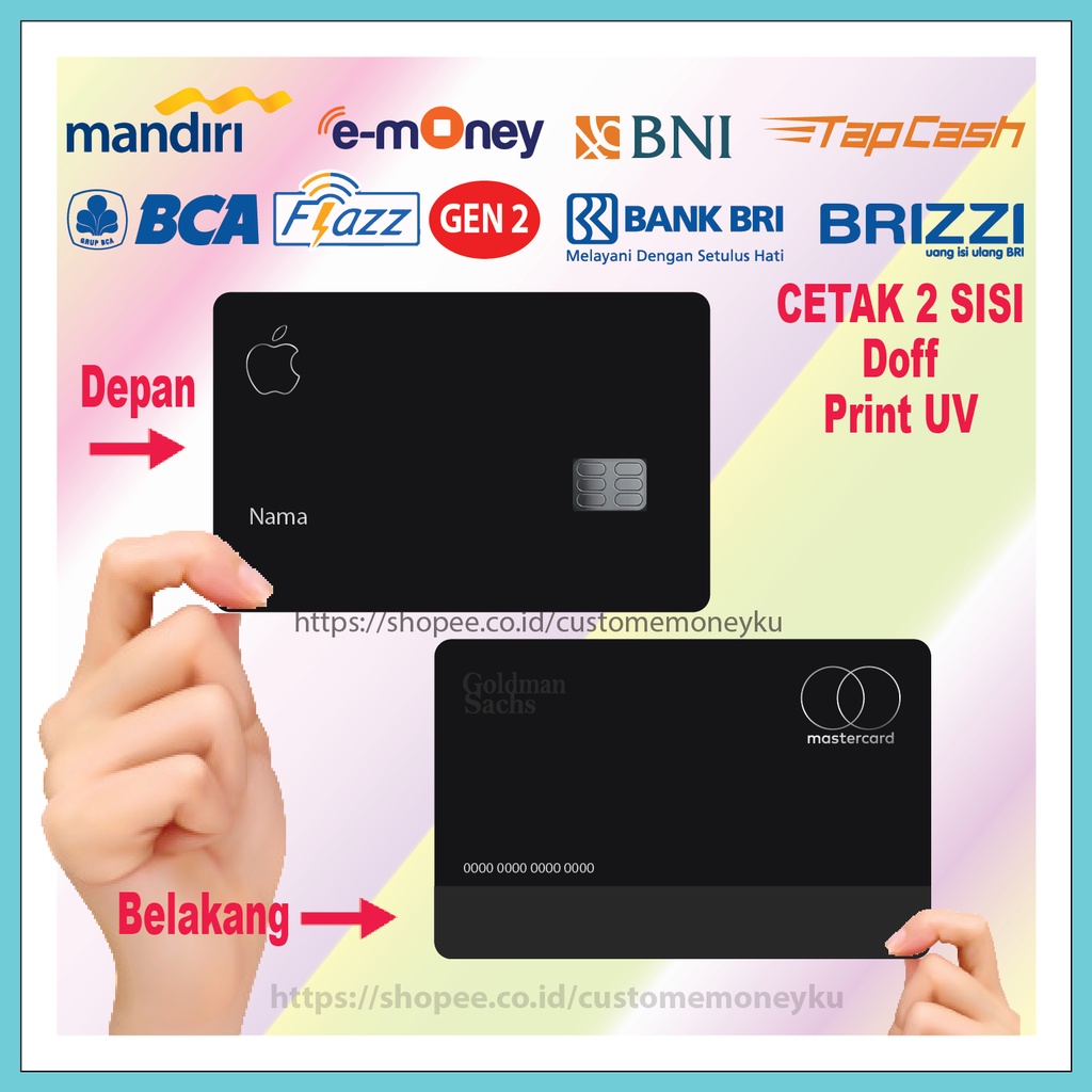 KARTU EMONEY DESIGN APPLE CARD BLACK ETOLL E-MONEY MANDIRI FLAZZ BCA GEN 2 TAPCASH BRIZZI - 2 SISI