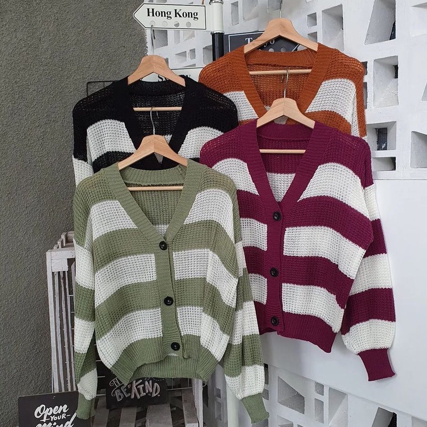 Cardigan Claudine Blaster Outher Rajut kancing Gaya Casual