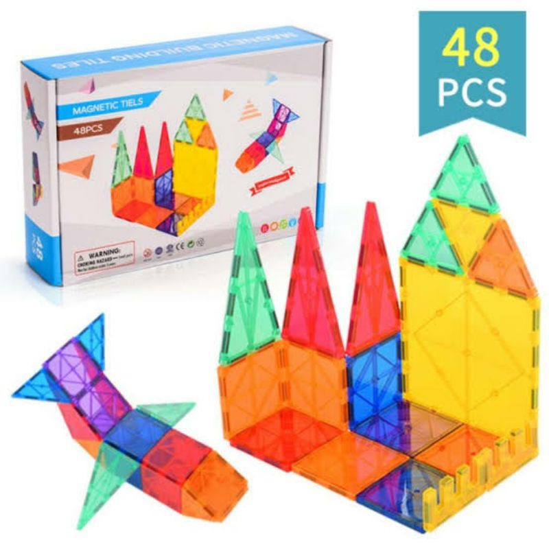 Magnatiles Alike - Balok Magnet Magnetic Tiles 48 pcs