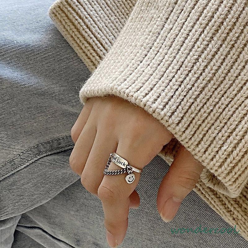 2 Pcs Cincin Korea Keren Logam Cincin Retro Gaya Punk Perhiasan Sederhana Unisex -Won