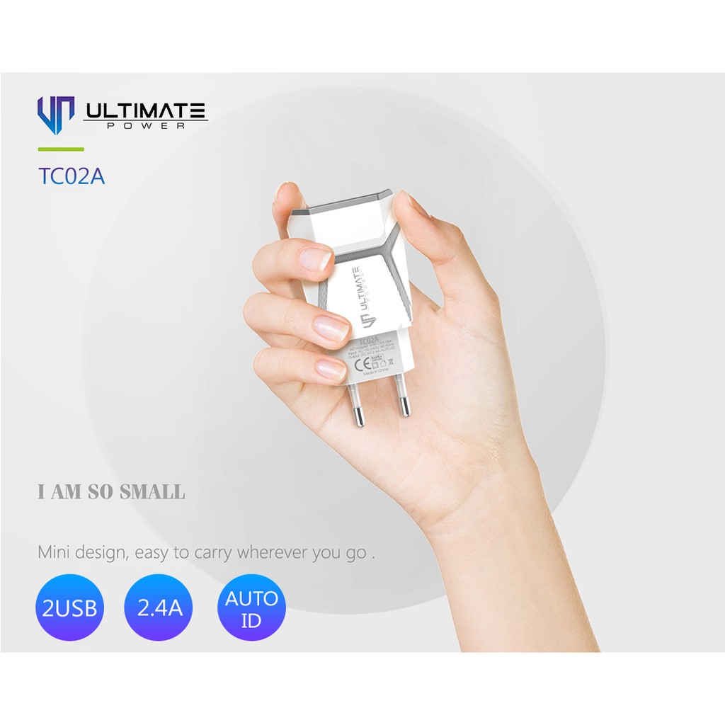 Adapter charger 2.4A Ultimate Power TC02A 2USB Auto-iD Charger 2.4A free Micro USB Cable