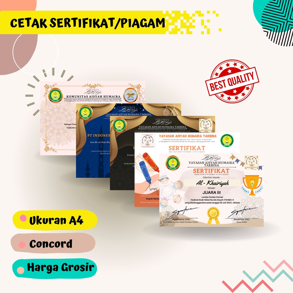 

CETAK Sertifikat Concord Piagam Penghargaan Lomba Event Seminar