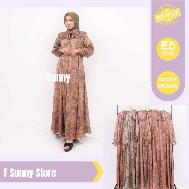 LUNA DRESS SILK SET PREMIUM GAMIS MALAYSIA MOTIF BAHAN CERUTY FULL PURING DRESS WANITA MUSLIM BAJU K
