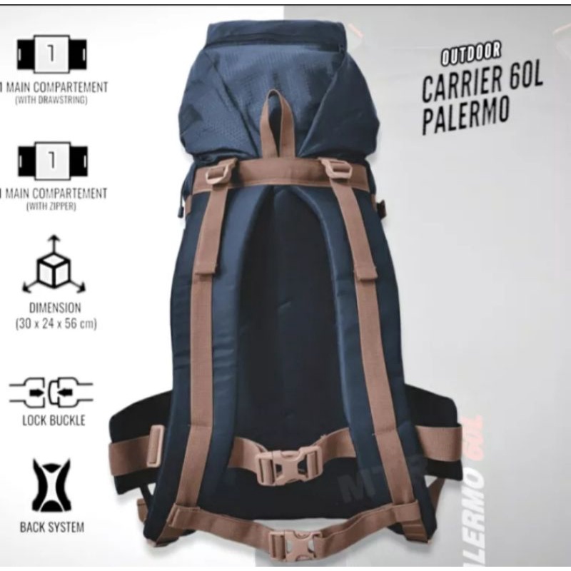 TAS RANSEL CARRIER//GUNUNG ELBRUS PALERMO 60LTR//MURAH BERKUALITAS//BONUS RAINCOVER