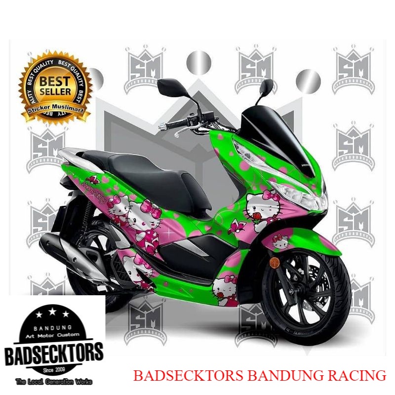 STICKER DECAL HONDA PCX MOTIF HELLO KITTY GREEN keren