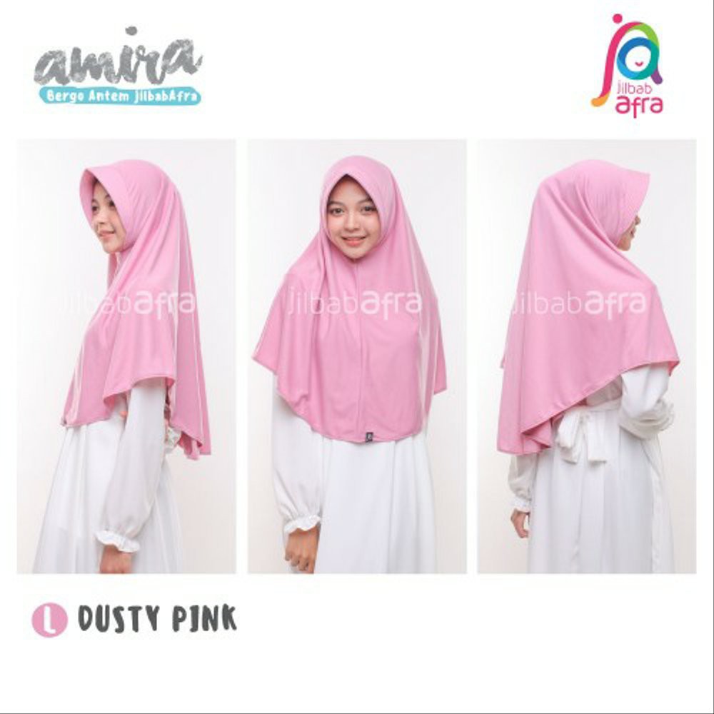 Jilbab Amira AFRA Bergo Pet Antem Hijab Dewasa Instan Bahan Kaos Adem-Dusty Pink