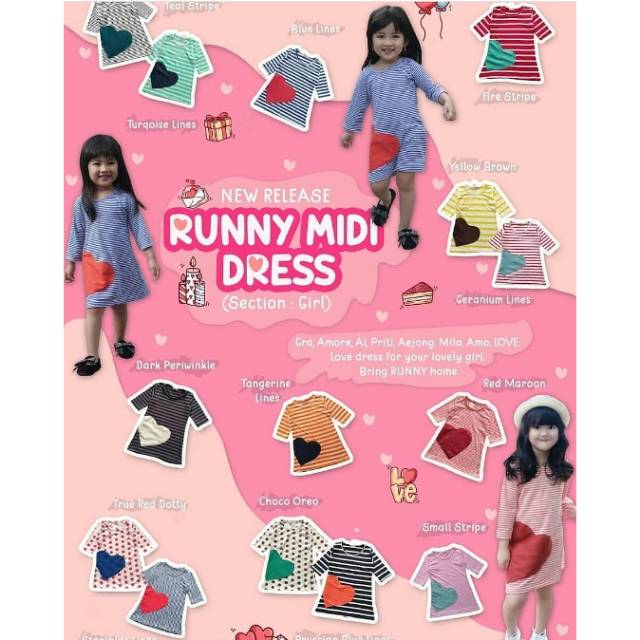 DRESS MIDI ANAK | DRESS GARIS ANAK | DRESS SALUR ANAK