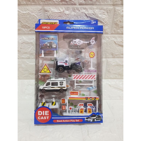 Mainan Set Diecast Kendaraan Polisi - Miniatur Set Diecast Mobil Polisi