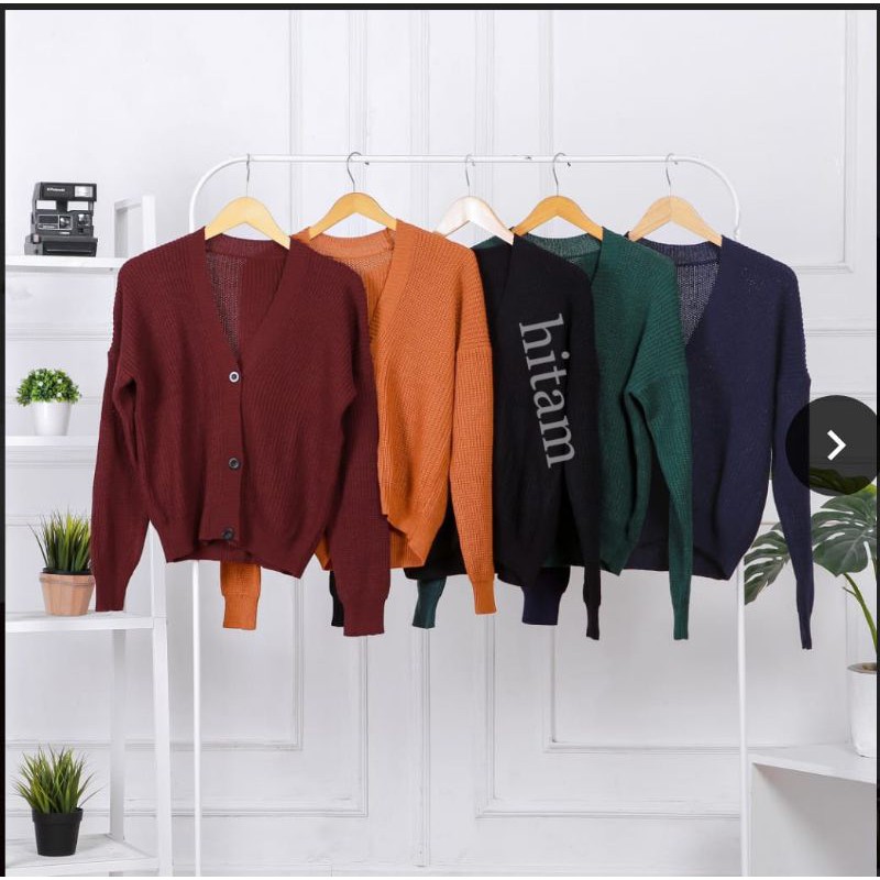 CARDIGAN CROP 7GET RAJUT TEBAL LENGAN PANJANG RICHI.STORE-Hitam