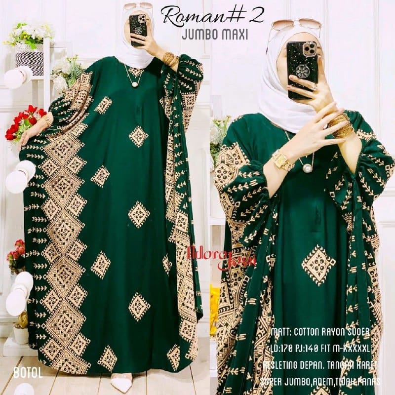 Roman Kaftan Wanita Size Super Jumbo - Gamis Rayon Jumbo Kaftan Terbaru By Batik AW Motif Kotak Kotak Busui Resleting/Gamis Arabian