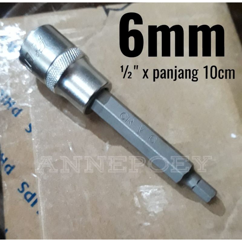 MATA SOCK OBENG KETOK HEX BIT 6mm 1/2" kunci L biasa hexagon sok panjang shock