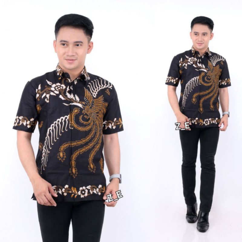 022 Zahira Batik HRB026 Kenongo Hem Kemeja Batik Pria Lengan Pendek  Katun Primis Halus M L XL