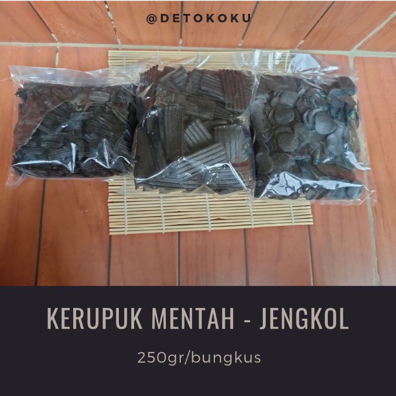 

Kerupuk Mentah Jengkol Hitam 250gr - Sisir/Bulat/Belimbing/Merah/Hijau/Detokoku Sembako