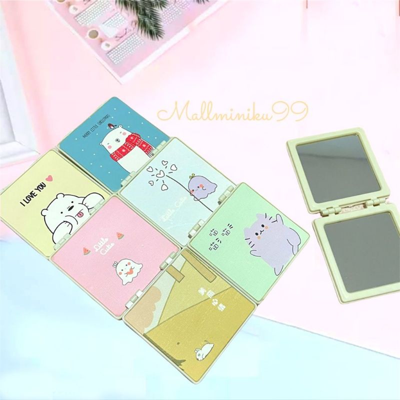 CERMIN LIPAT UK 15 X 11 COVER LUCU - KACA BUKU PORTABLE-KC KOTAK 2 SISI