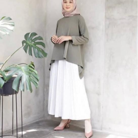 ℮ ROK PLISKET PUTIH FURING MURAH PLEATS REMPEL FLARE SKIRT MURAH GROSIR PANJANG ❀