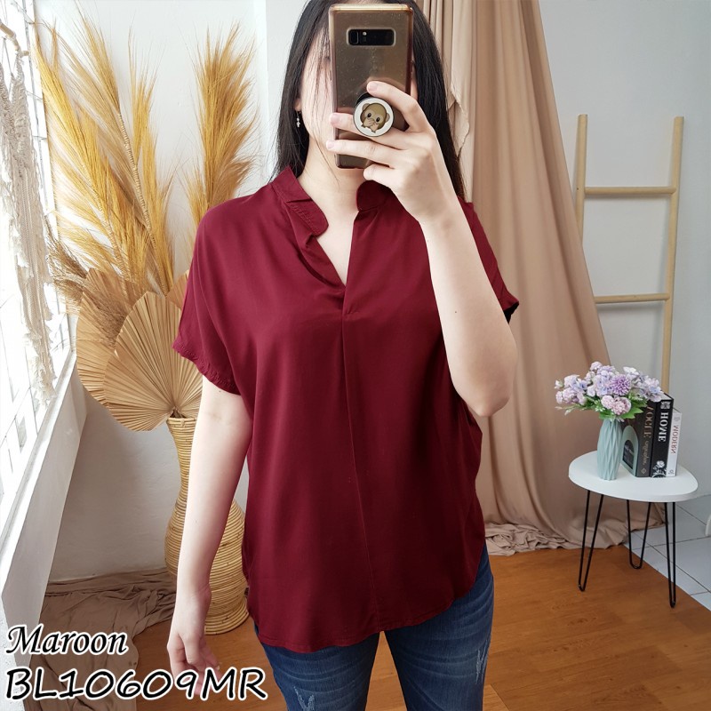 Blouse wanita / cewek atasan warna polos lengan pendek pergi jalan hangout kekinian modis -10609MR-2