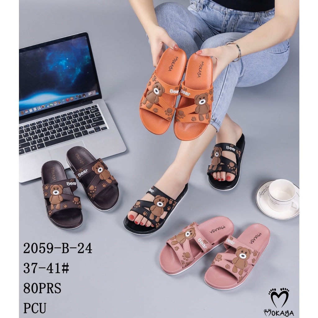 Sandal Slop Jelly Wanita Zigzag Motif Bear Cute Cantik Keren Import Mokaya / size 37-41(2059-B-24/-83)