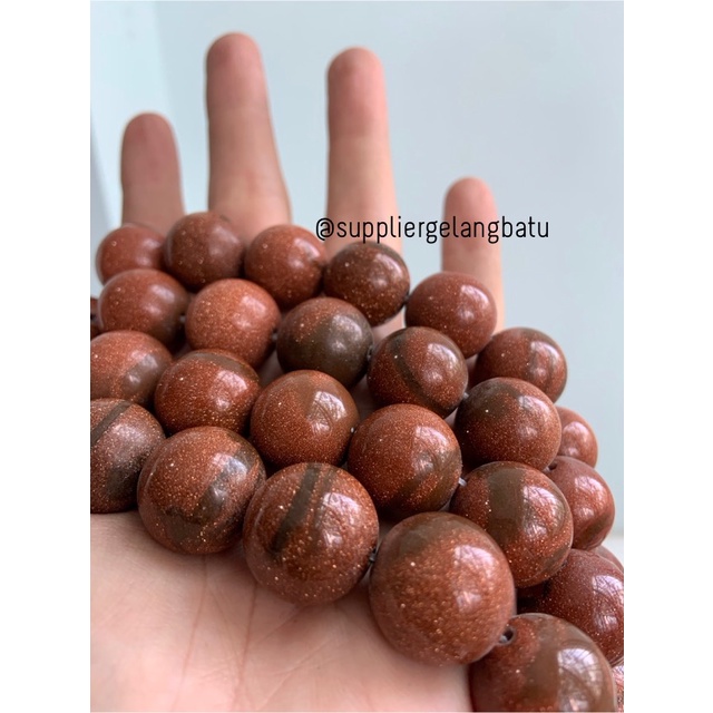 brown gold sand stone 18mm batu pasir emas coklat aksesoris manik akik