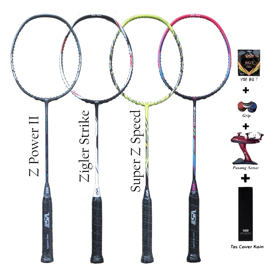 Raket Badminton Bulutangkis VSE 35lbs Lengkap NEW Limited
