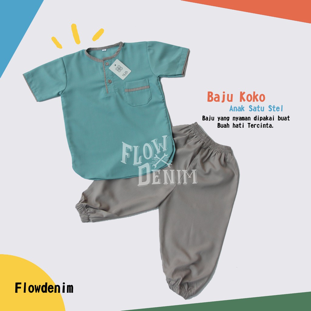 baju koko anak laki laki setelan murah umur 0-8 tahun Warna Merah putih coklat ungu biru navy Flow