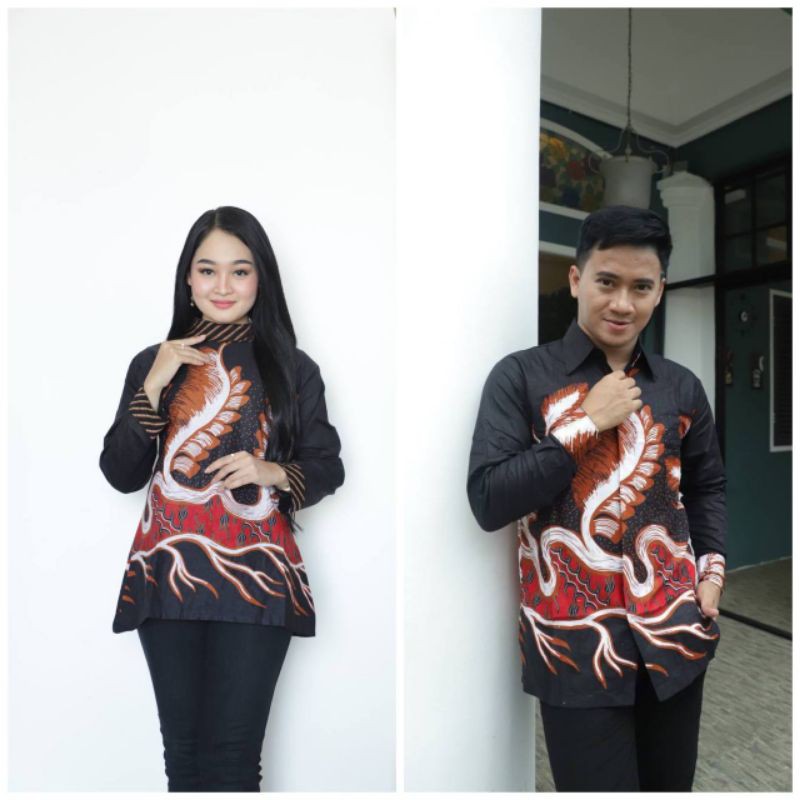 atasan baju batik couple modern warna hitam merah navy merah seragam kerja kantor M L XL