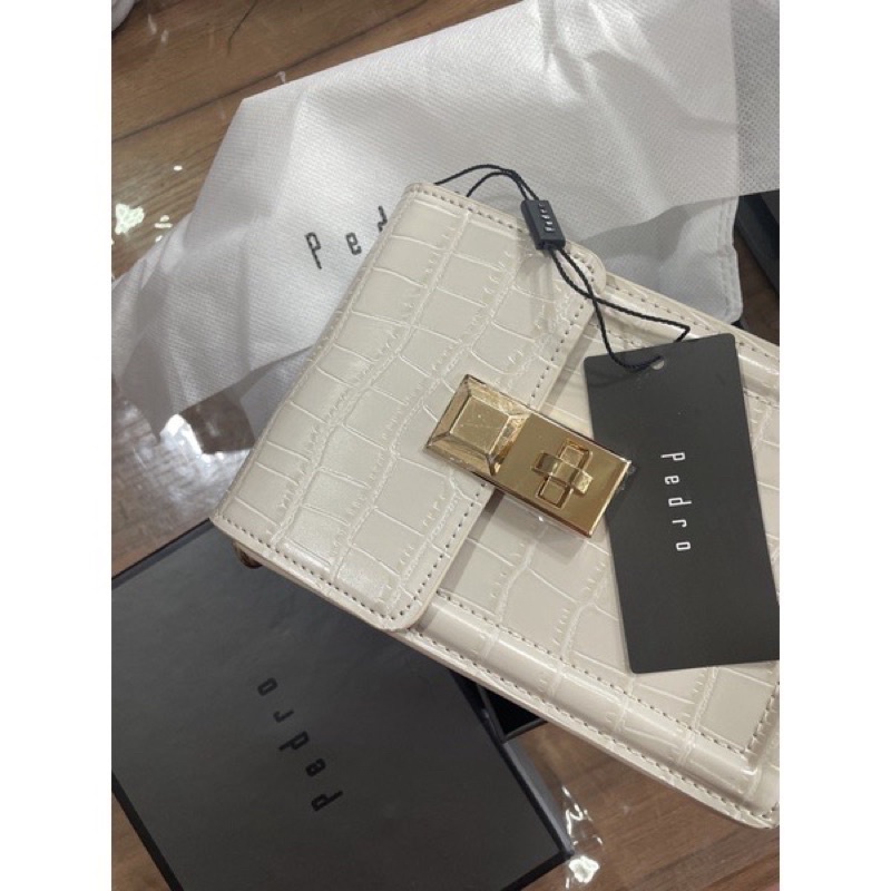 pdro Sling Phone Bag Mini Tas Rantai Kecil Croco Wanita Pedro White Putih