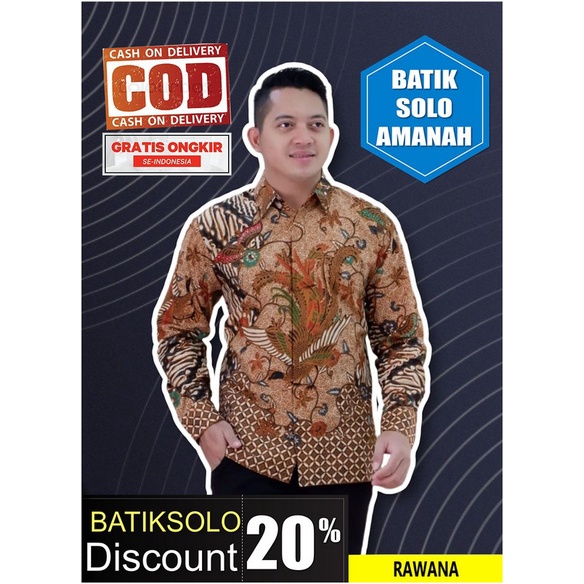 RAWANA KEMEJA BATIK SOLO PRIA LENGAN PANJANG FULL FURING ATASAN BAJU PREMIUM MODERN BATIK INDONESIA 
