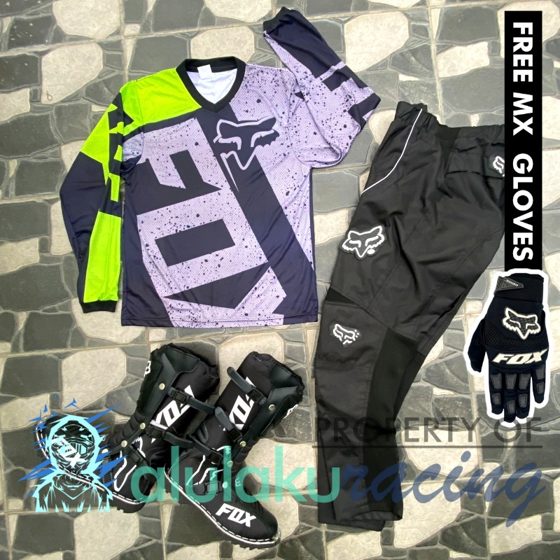 Jersey, Celana, Sarung Tangan &amp; Sepatu Fullprint with Protectors Fullset MX Trail Motocross - Paket Bundling FOCTFG030101-F41