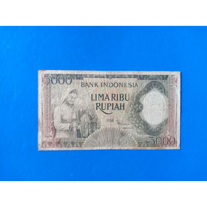 Uang Kuno 5000 Rupiah Pekerja Cokelat 1958 Grade Vf