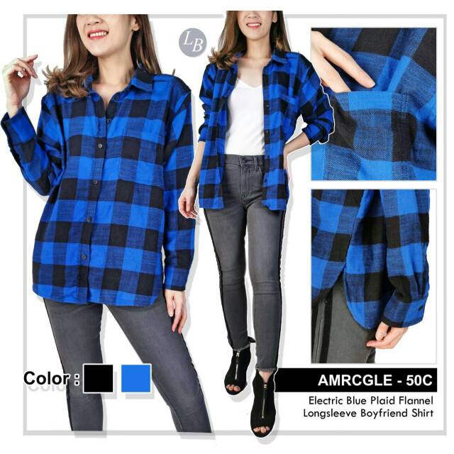American eagle electric blue plaid flannel longsleeve